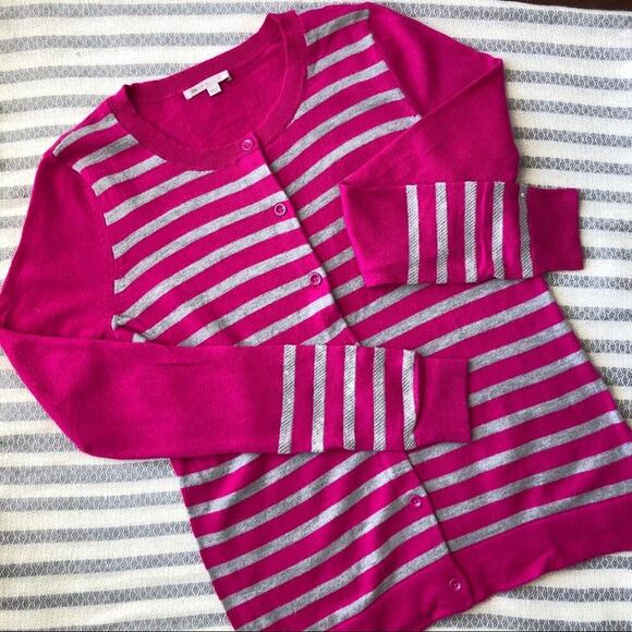 GAP brand pink and grey striped cardigan sequin on sleeves sz small - Picture 2 of 7